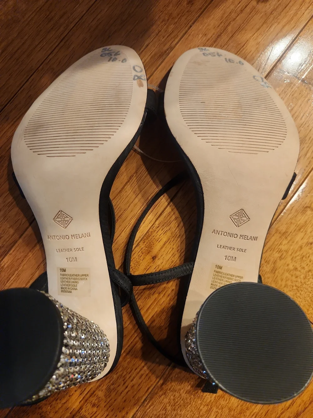 Antonio Melani Black Rhinestone Block Heel Sandals Women’s Size 10M